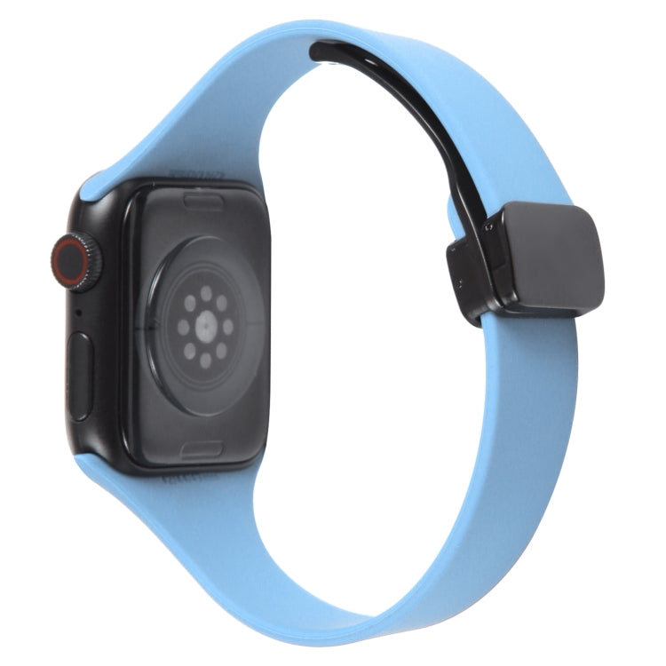 For Apple Watch 3 38mm Magnetic Buckle Slim Silicone Watch Band(Light Blue)