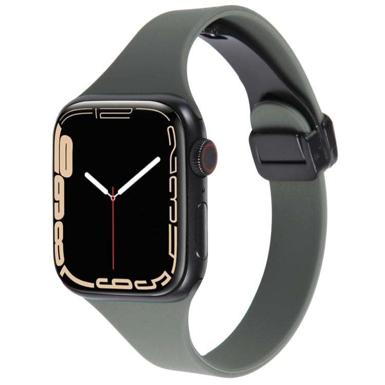 For Apple Watch 42mm Magnetic Buckle Slim Silicone Watch Band(Army Green)