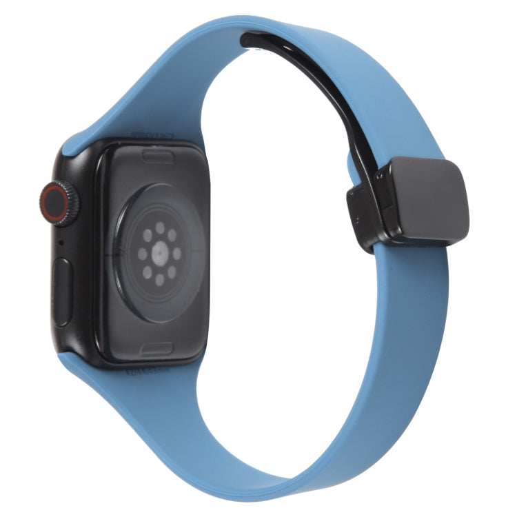 For Apple Watch 38mm Magnetic Buckle Slim Silicone Watch Band(Blue)