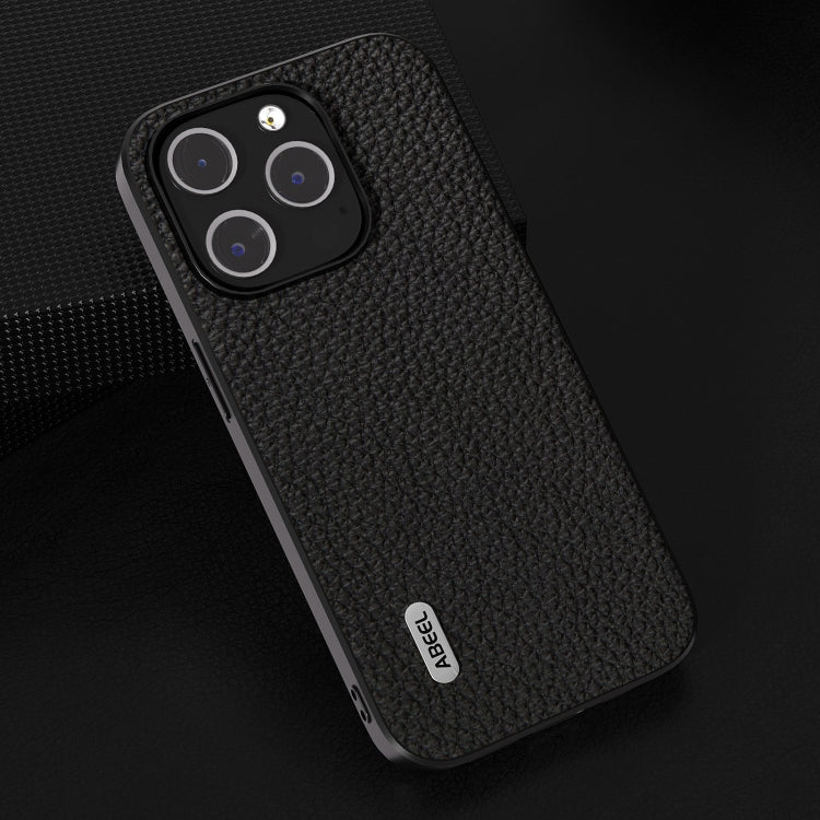 For iPhone 14 Pro ABEEL Genuine Leather Litchi Texture Phone Case(Black)