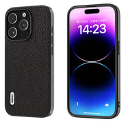 For iPhone 14 Pro ABEEL Genuine Leather Litchi Texture Phone Case(Black)