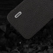 For iPhone 14 Pro ABEEL Genuine Leather Litchi Texture Phone Case(Black)