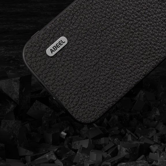 For iPhone 14 Pro ABEEL Genuine Leather Litchi Texture Phone Case(Black)