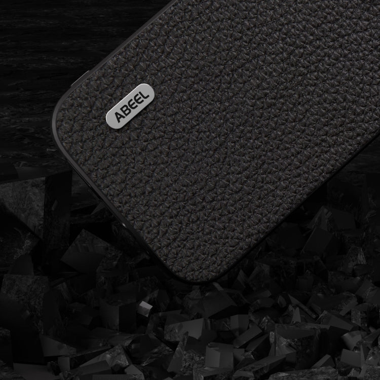 For iPhone 14 Pro ABEEL Genuine Leather Litchi Texture Phone Case(Black)