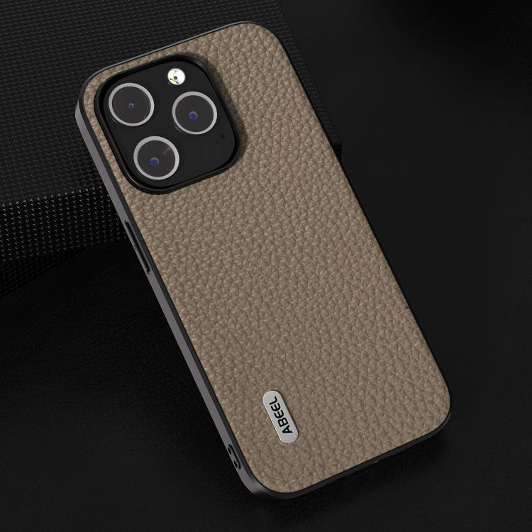 For iPhone 15 Pro Max ABEEL Genuine Leather Litchi Texture Phone Case(Grey)