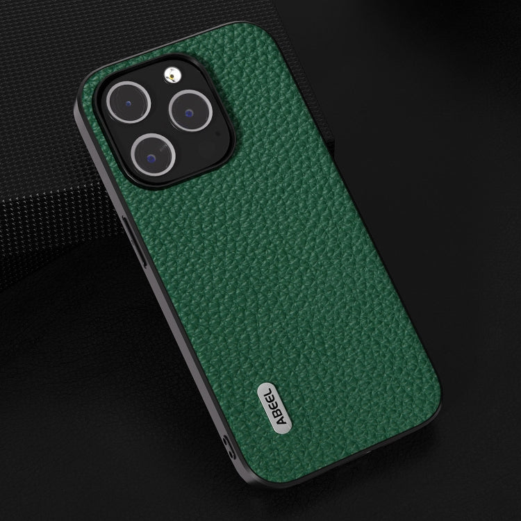For iPhone 15 Pro ABEEL Genuine Leather Litchi Texture Phone Case(Green)