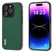 For iPhone 15 Pro ABEEL Genuine Leather Litchi Texture Phone Case(Green)