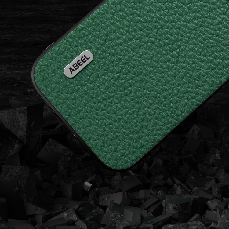 For iPhone 15 Pro ABEEL Genuine Leather Litchi Texture Phone Case(Green)
