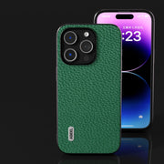 For iPhone 15 Pro ABEEL Genuine Leather Litchi Texture Phone Case(Green)