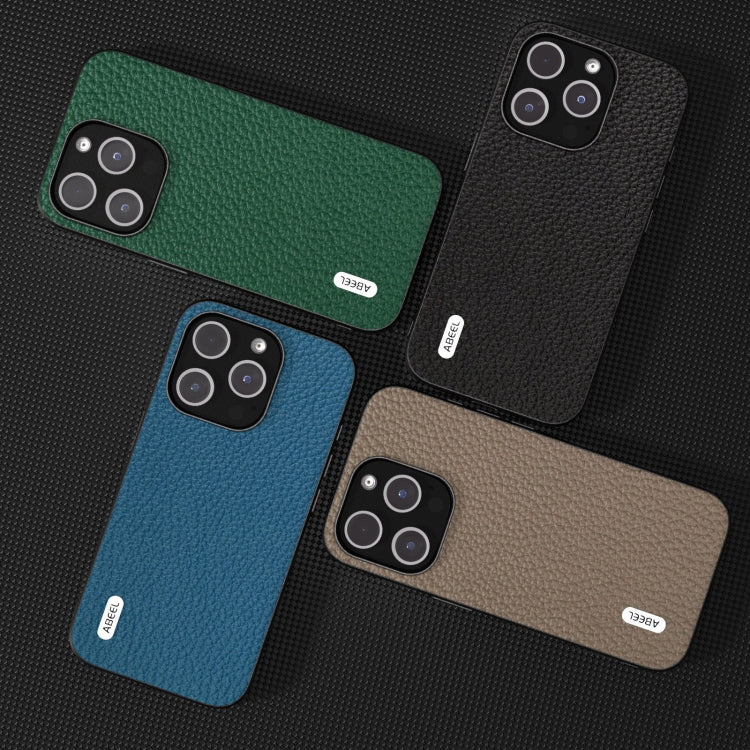 For iPhone 15 Pro ABEEL Genuine Leather Litchi Texture Phone Case(Green)