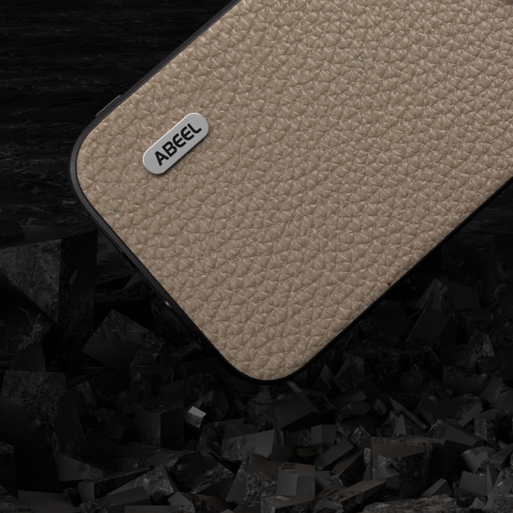 For iPhone 15 ABEEL Genuine Leather Litchi Texture Phone Case(Grey)