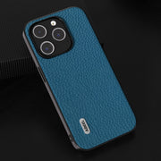 For iPhone 15 Plus ABEEL Genuine Leather Litchi Texture Phone Case(Blue)