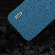 For iPhone 15 Plus ABEEL Genuine Leather Litchi Texture Phone Case(Blue)