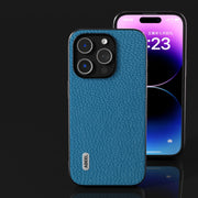 For iPhone 15 Plus ABEEL Genuine Leather Litchi Texture Phone Case(Blue)