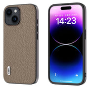 For iPhone 14 Plus ABEEL Genuine Leather Litchi Texture Phone Case(Grey)
