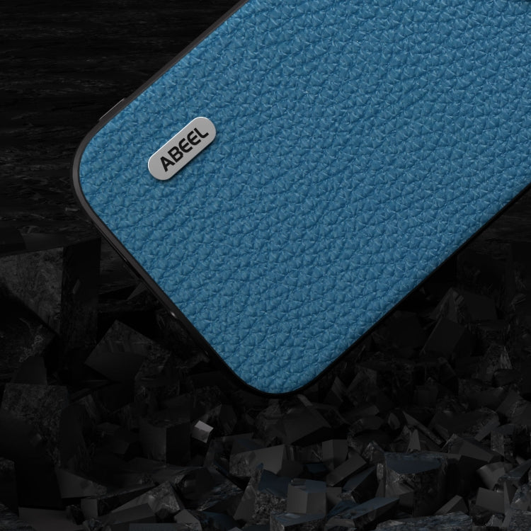 For iPhone 14 ABEEL Genuine Leather Litchi Texture Phone Case(Blue)