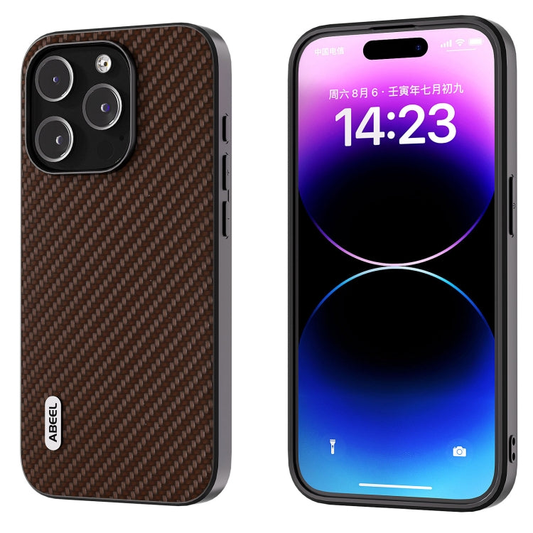 For iPhone 14 Pro ABEEL Carbon Fiber Texture Protective Phone Case(Dark Brown)