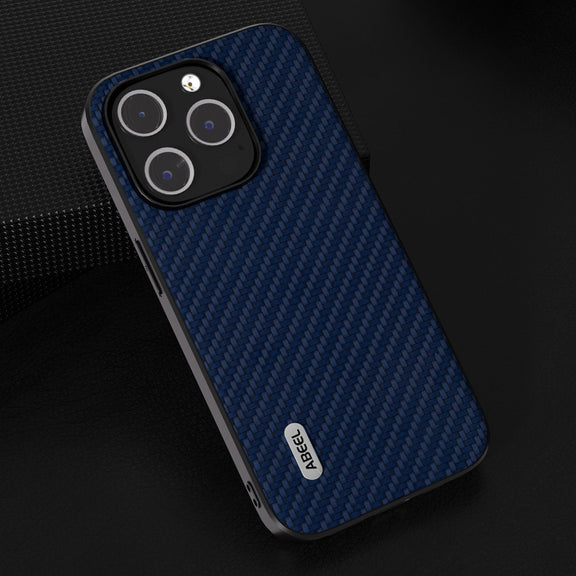 For iPhone 14 Pro Max ABEEL Carbon Fiber Texture Protective Phone Case(Dark Blue)