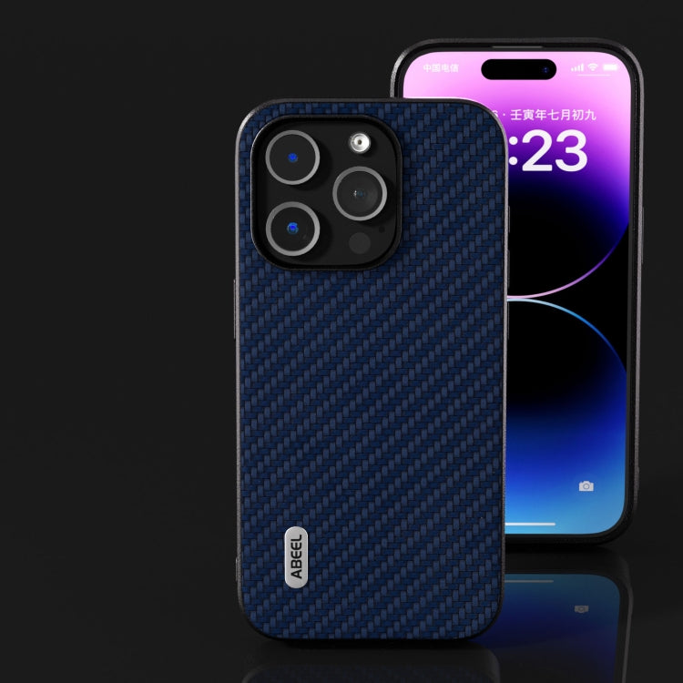 For iPhone 14 Pro Max ABEEL Carbon Fiber Texture Protective Phone Case(Dark Blue)