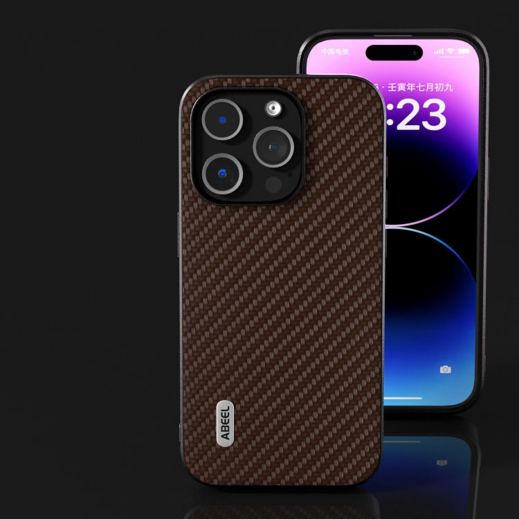 For iPhone 15 ABEEL Carbon Fiber Texture Protective Phone Case(Dark Brown)