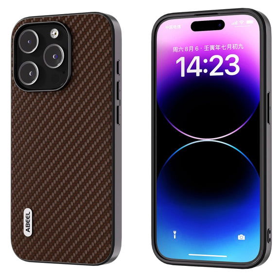 For iPhone 15 ABEEL Carbon Fiber Texture Protective Phone Case(Dark Brown)