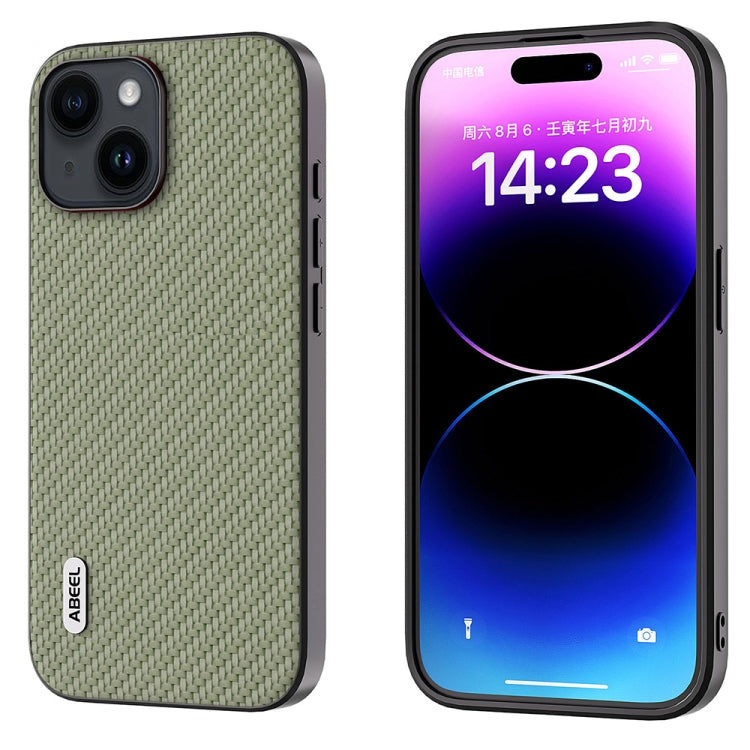 For iPhone 14 ABEEL Carbon Fiber Texture Protective Phone Case(Green)