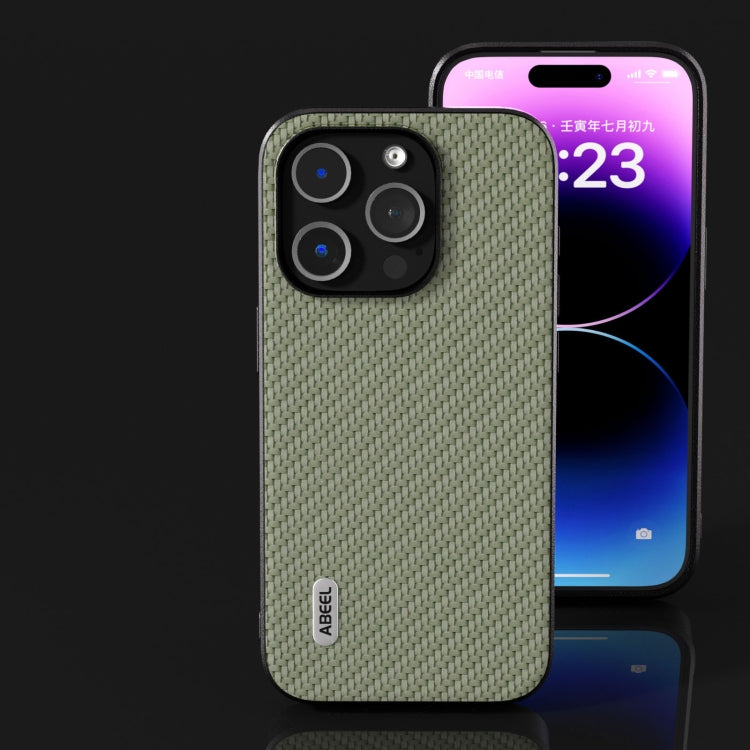 For iPhone 14 ABEEL Carbon Fiber Texture Protective Phone Case(Green)
