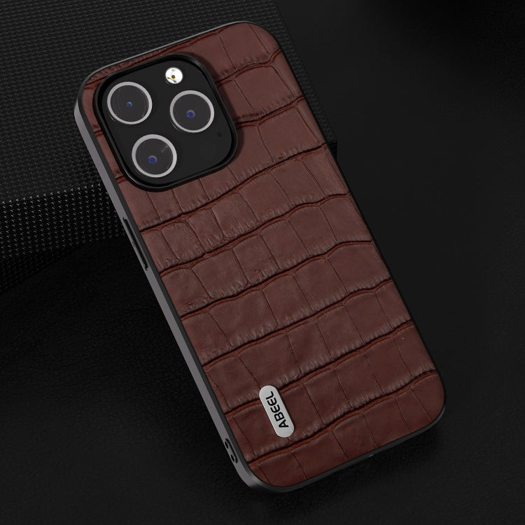 For iPhone 15 Pro Max ABEEL Crocodile Texture Genuine Leather Phone Case(Brown)