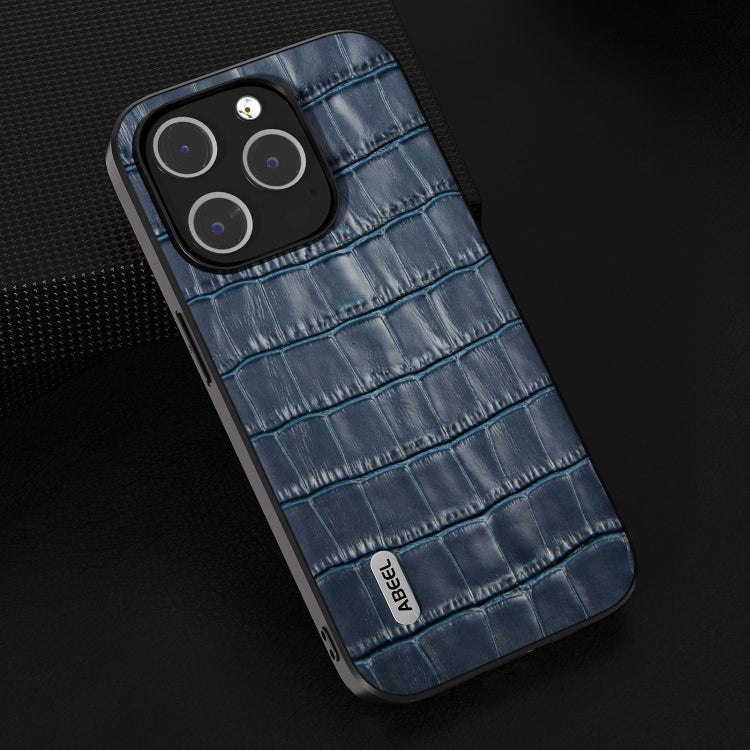 For iPhone 15 Pro ABEEL Crocodile Texture Genuine Leather Phone Case(Blue)