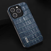 For iPhone 15 Pro ABEEL Crocodile Texture Genuine Leather Phone Case(Blue)