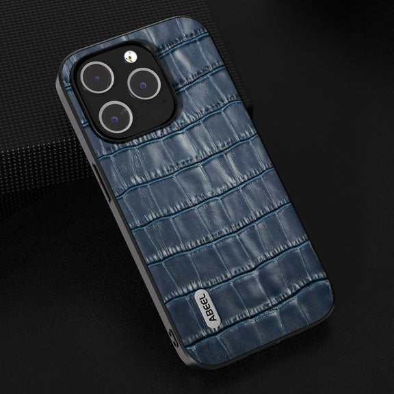 For iPhone 15 Pro ABEEL Crocodile Texture Genuine Leather Phone Case(Blue)