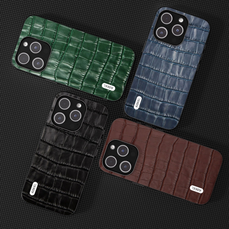 For iPhone 15 Plus ABEEL Crocodile Texture Genuine Leather Phone Case(Brown)