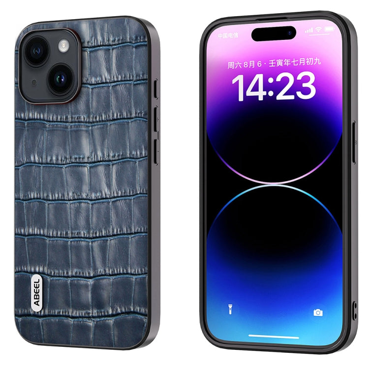 For iPhone 14 Plus ABEEL Crocodile Texture Genuine Leather Phone Case(Blue)