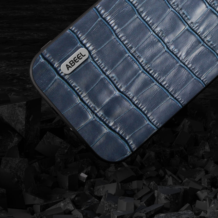For iPhone 14 Plus ABEEL Crocodile Texture Genuine Leather Phone Case(Blue)