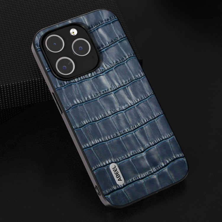 For iPhone 14 ABEEL Crocodile Texture Genuine Leather Phone Case(Blue)