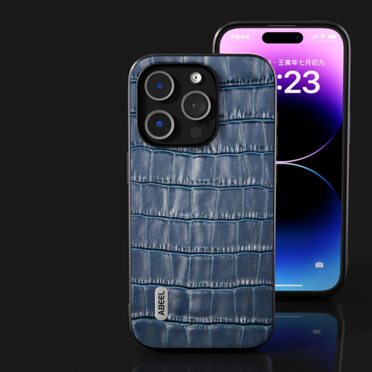 For iPhone 14 ABEEL Crocodile Texture Genuine Leather Phone Case(Blue)