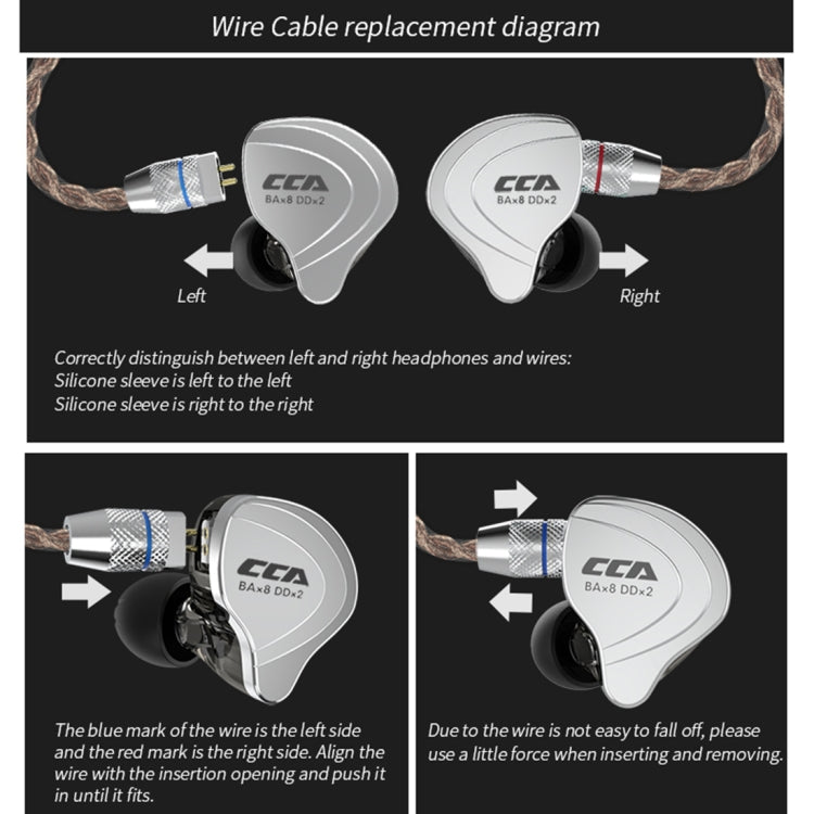 CCA CCA-C10 3.5mm Gold Plated Plug Ten Unit Hybrid Wire-controlled In-ear Earphone, Type:without Mic(Charm Black)