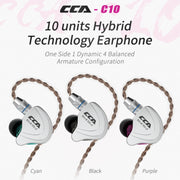 CCA CCA-C10 3.5mm Gold Plated Plug Ten Unit Hybrid Wire-controlled In-ear Earphone, Type:without Mic(Charm Black)