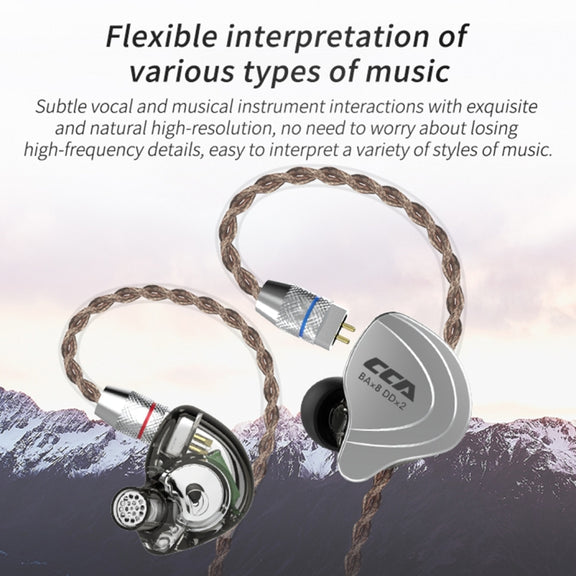 CCA CCA-C10 3.5mm Gold Plated Plug Ten Unit Hybrid Wire-controlled In-ear Earphone, Type:without Mic(Charm Black)