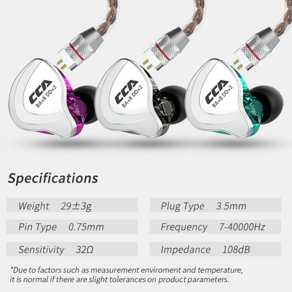 CCA CCA-C10 3.5mm Gold Plated Plug Ten Unit Hybrid Wire-controlled In-ear Earphone, Type:without Mic(Streamer Purple)