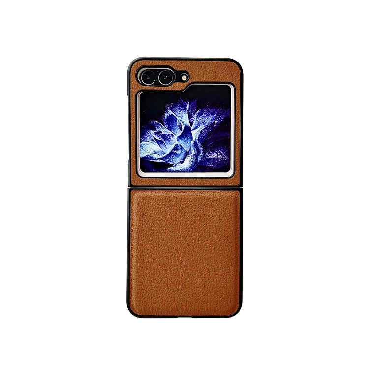 For Samsung Galaxy Z Flip5 Litchi Texture PC +TPU Shockproof Phone Case(Coffee)