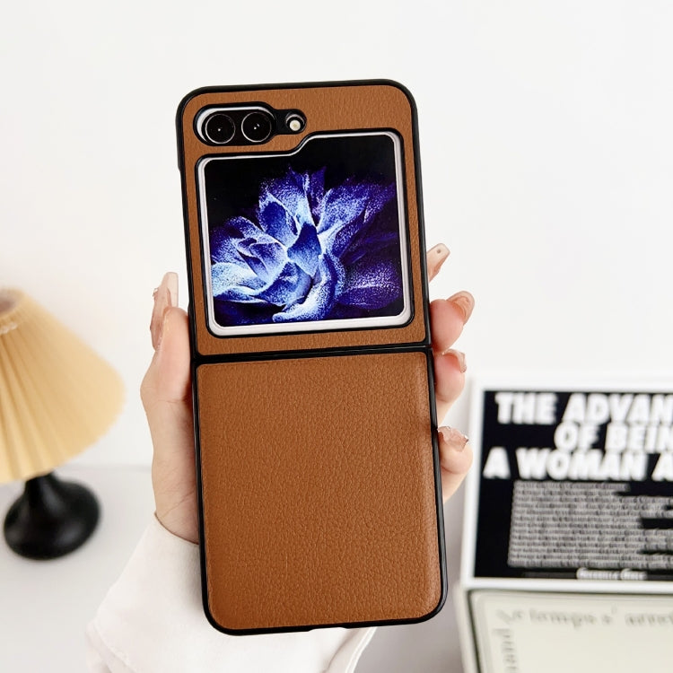 For Samsung Galaxy Z Flip5 Litchi Texture PC +TPU Shockproof Phone Case(Coffee)