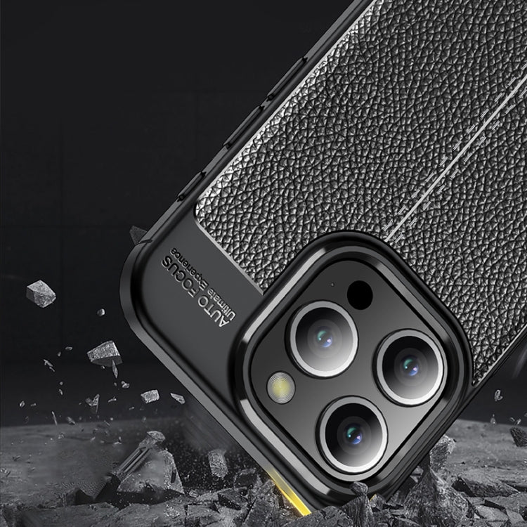 For iPhone 15 Pro Max Litchi Texture Shockproof TPU Phone Case(Blue)