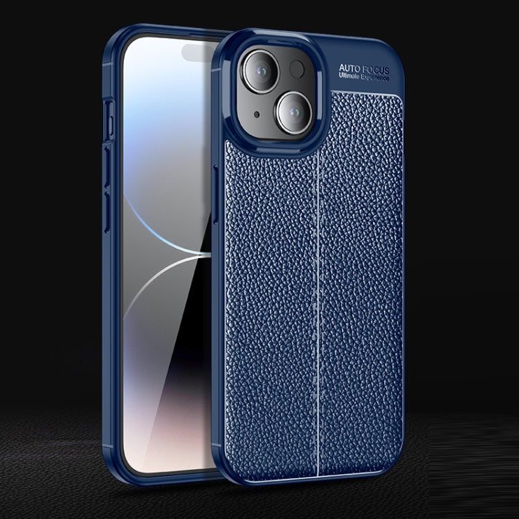 For iPhone 15 Plus Litchi Texture Shockproof TPU Phone Case(Blue)