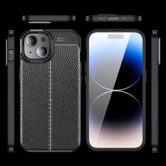 For iPhone 15 Plus Litchi Texture Shockproof TPU Phone Case(Blue)