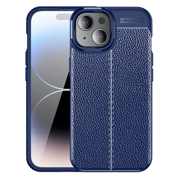 For iPhone 15 Plus Litchi Texture Shockproof TPU Phone Case(Blue)
