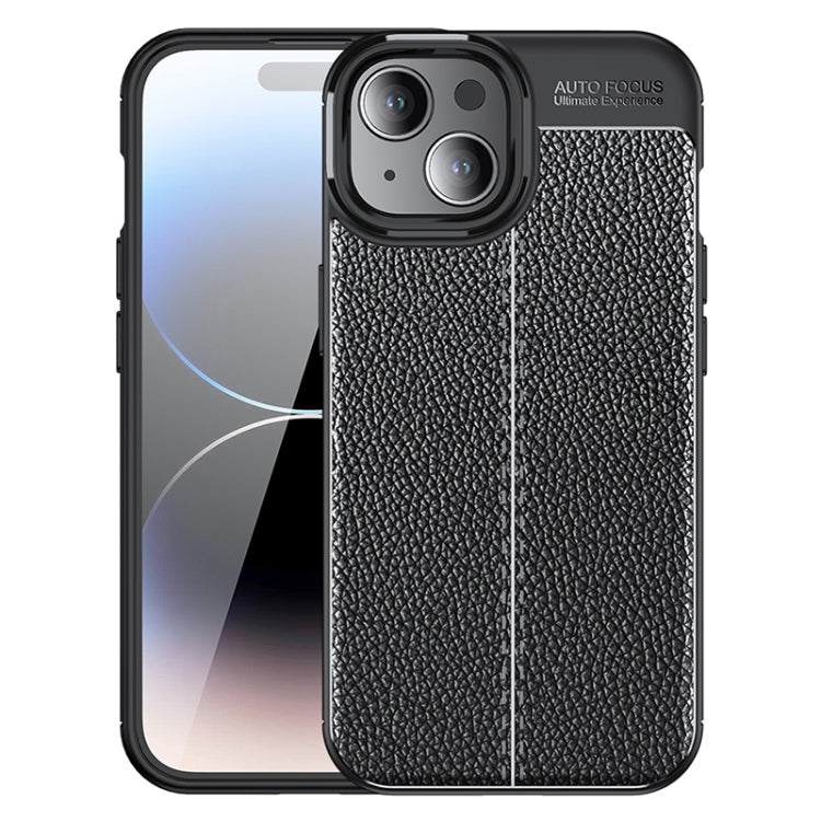 For iPhone 15 Litchi Texture Shockproof TPU Phone Case(Black)
