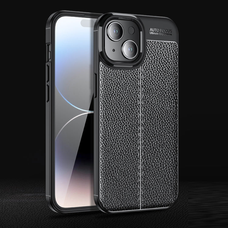 For iPhone 15 Litchi Texture Shockproof TPU Phone Case(Black)