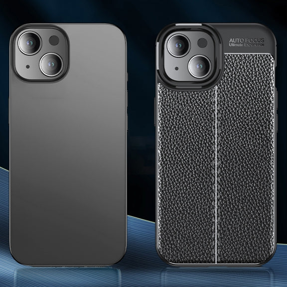 For iPhone 15 Litchi Texture Shockproof TPU Phone Case(Black)