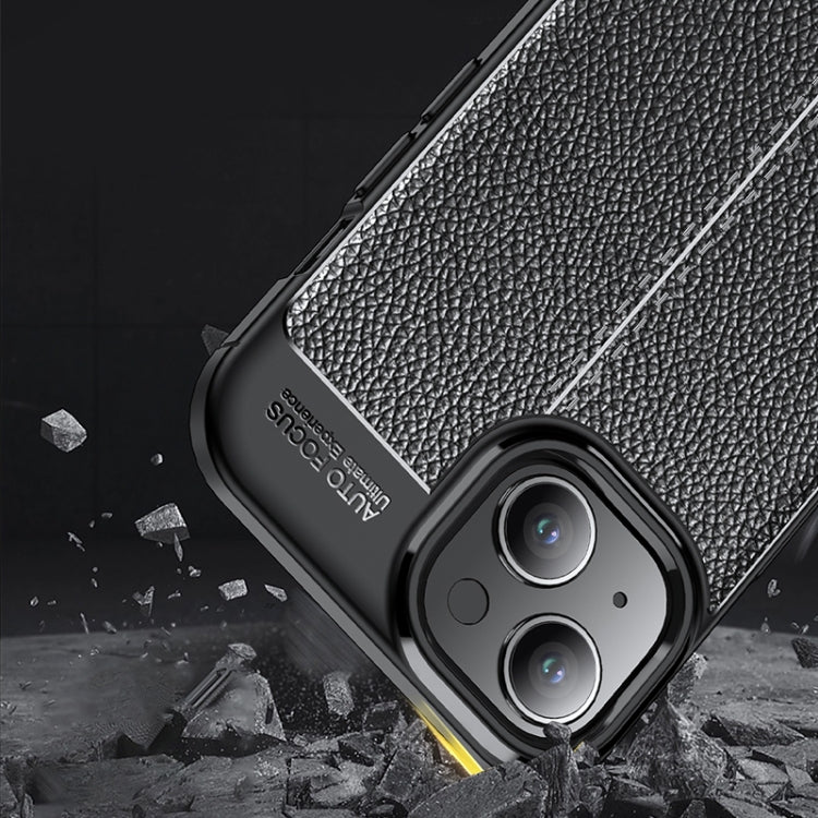 For iPhone 15 Litchi Texture Shockproof TPU Phone Case(Black)